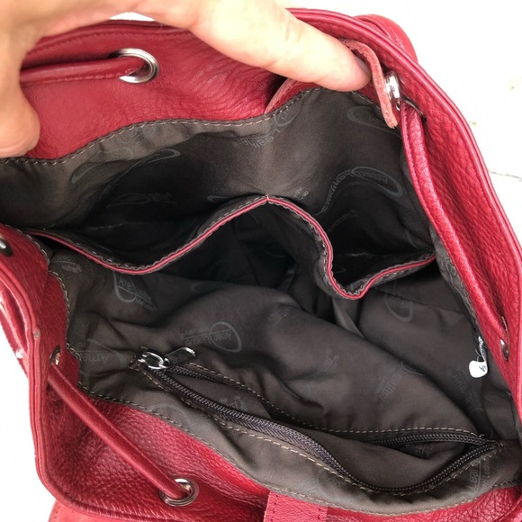 Amerileather Miles  (#1513-025) Leather Red Multi Pockets Versatile Backpack - Picture 11 of 16